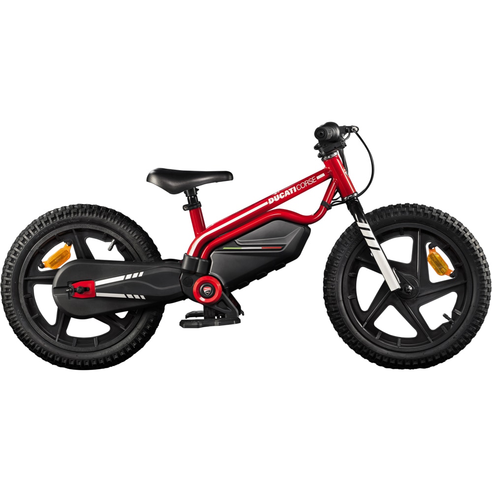 Bicicleta asistata electric fara pedale DUCATI E-MOTO Kids e-bike, roata 16", motor 150W, viteza max 16 Km/h, negru-rosu