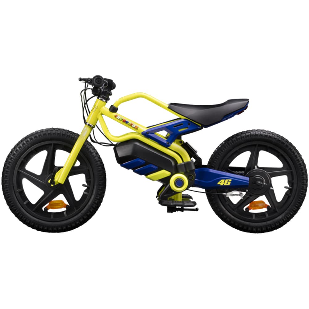 Bicicleta asistata electric fara pedale VR46 Motorbike, roata 16", motor 150W, viteza max 12 Km/h, albastru-galben