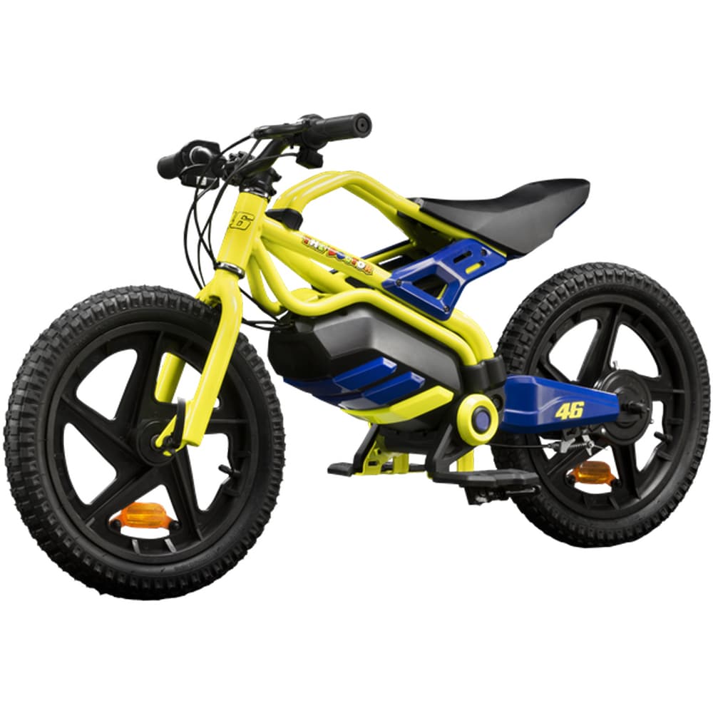 Bicicleta asistata electric fara pedale VR46 Motorbike, roata 16", motor 150W, viteza max 12 Km/h, albastru-galben