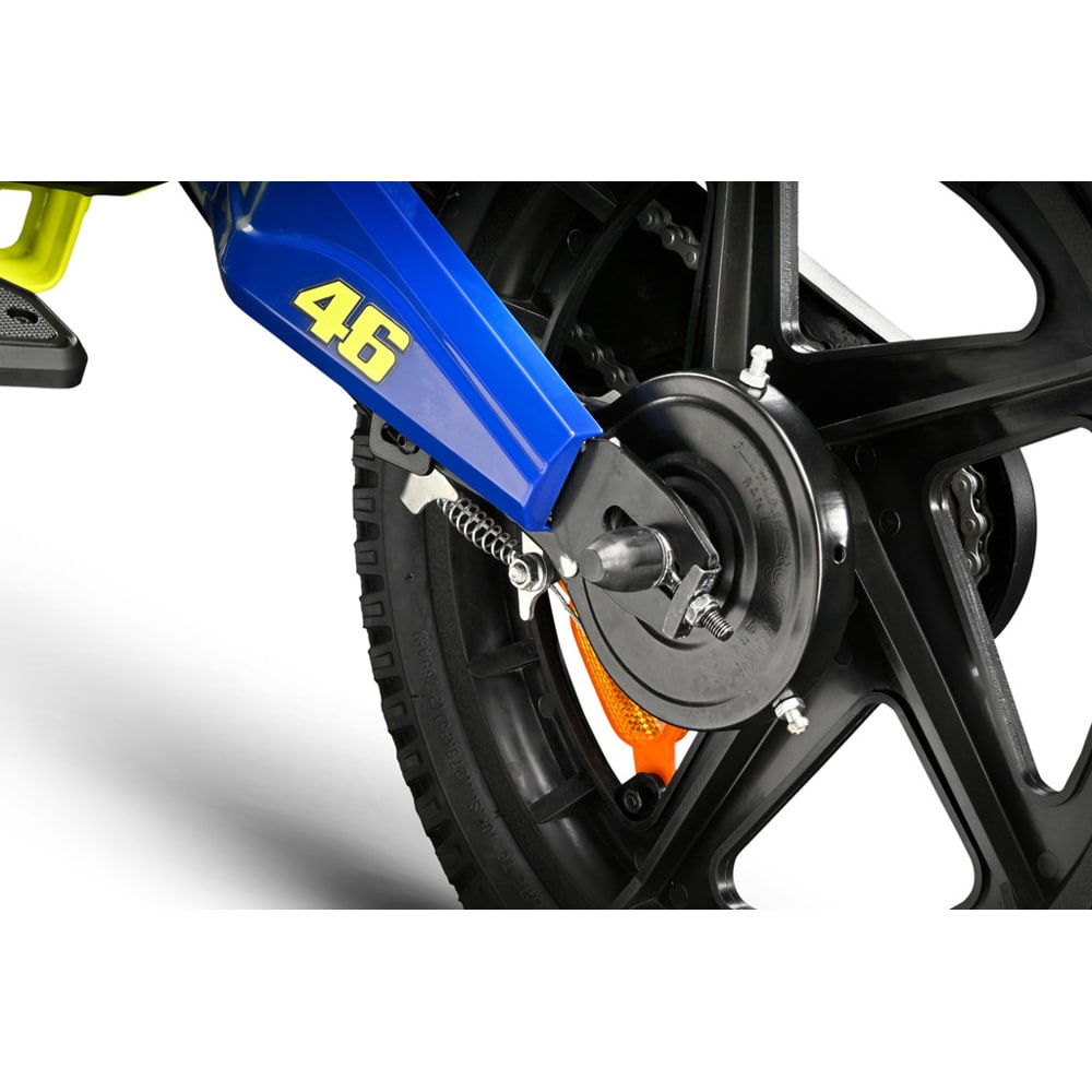 Bicicleta asistata electric fara pedale VR46 Motorbike, roata 16", motor 150W, viteza max 12 Km/h, albastru-galben