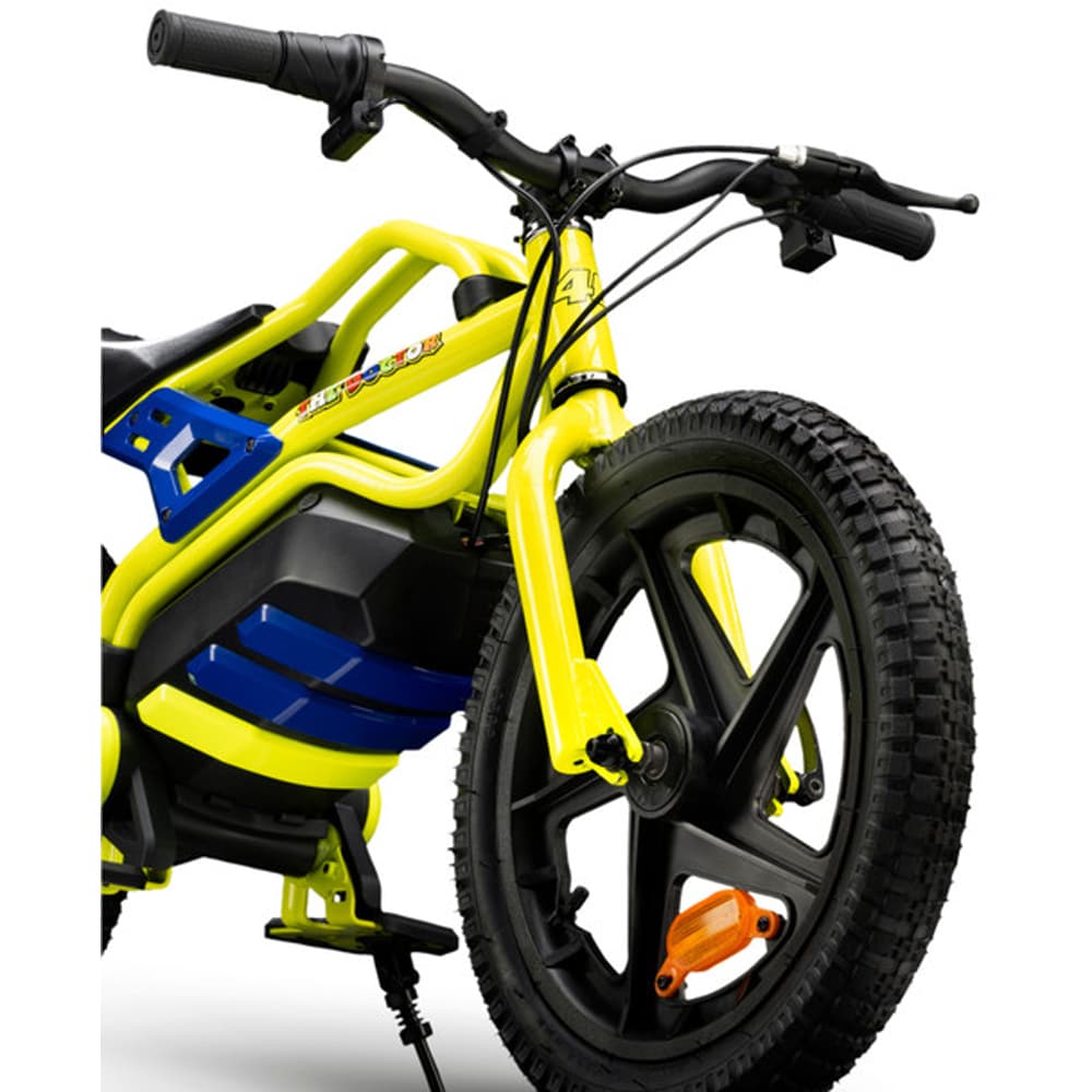 Bicicleta asistata electric fara pedale VR46 Motorbike, roata 16", motor 150W, viteza max 12 Km/h, albastru-galben
