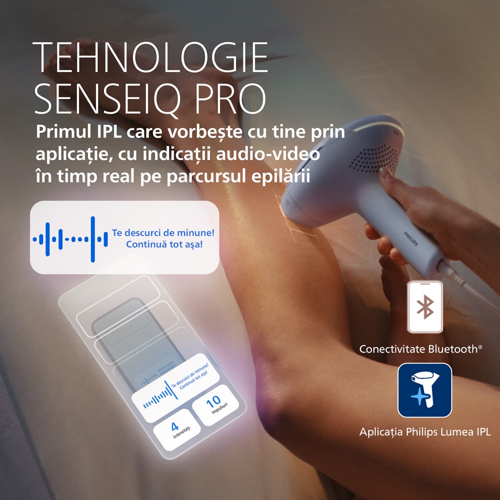Epilator IPL PHILIPS Lumea 9900 Pro BRC333/00, 450.000 de impulsuri, 3 accesorii, albastru