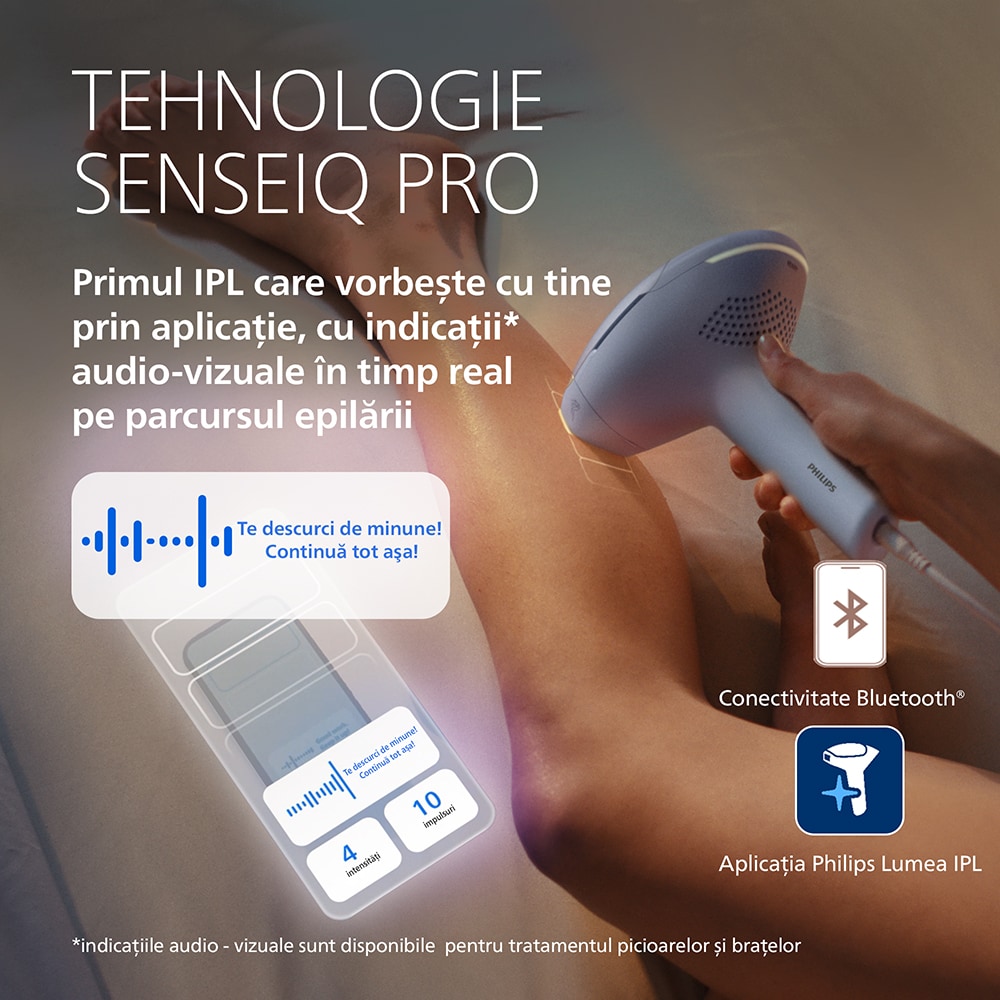 Epilator IPL PHILIPS Lumea 9900 Pro BRC333/00, 500.000 de impulsuri, 3 accesorii, albastru