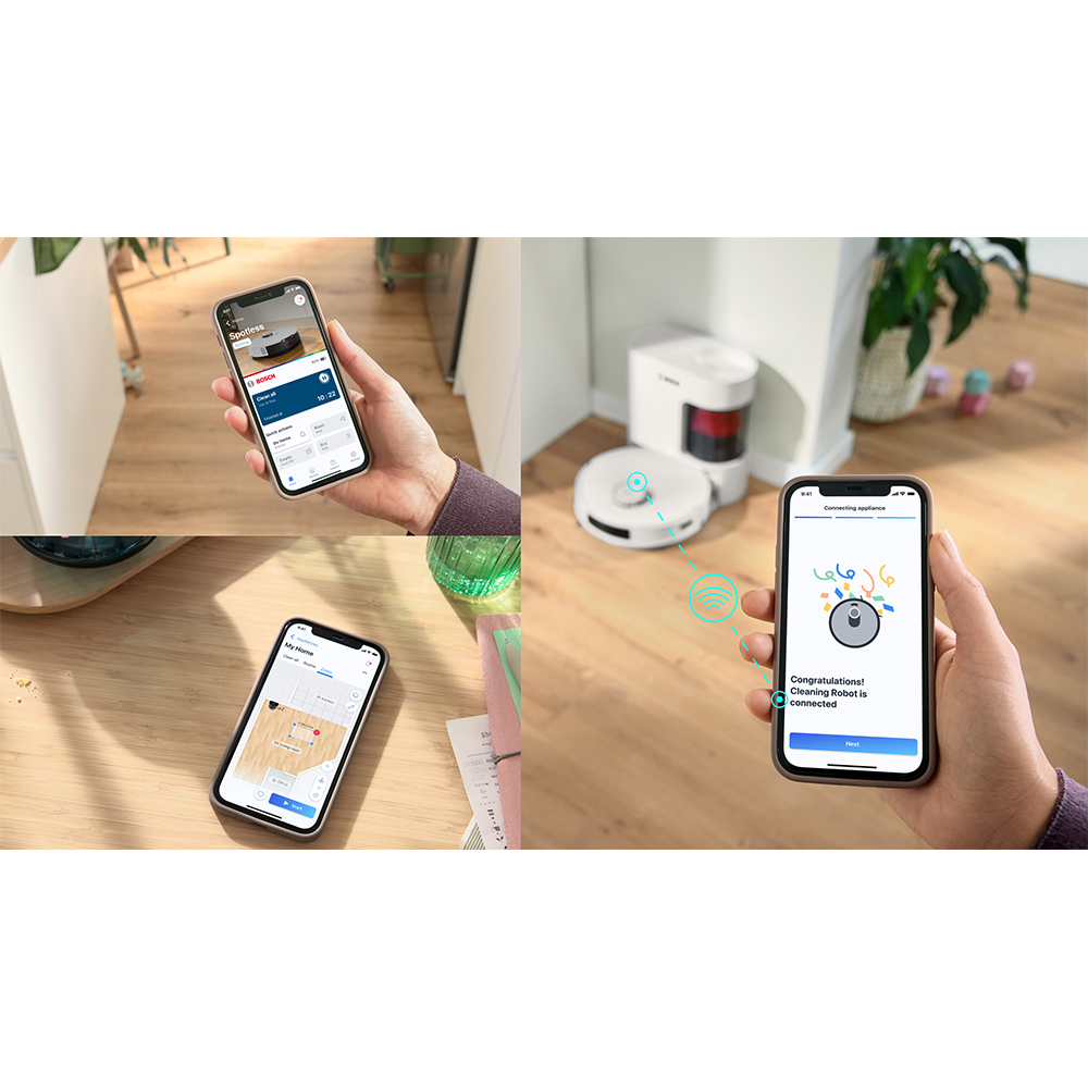 Aspirator robot BOSCH Spotless+ BCRD1W, 0.4l, 14.4V, autonomie max 160 min, Wi-Fi, functie mop, alb