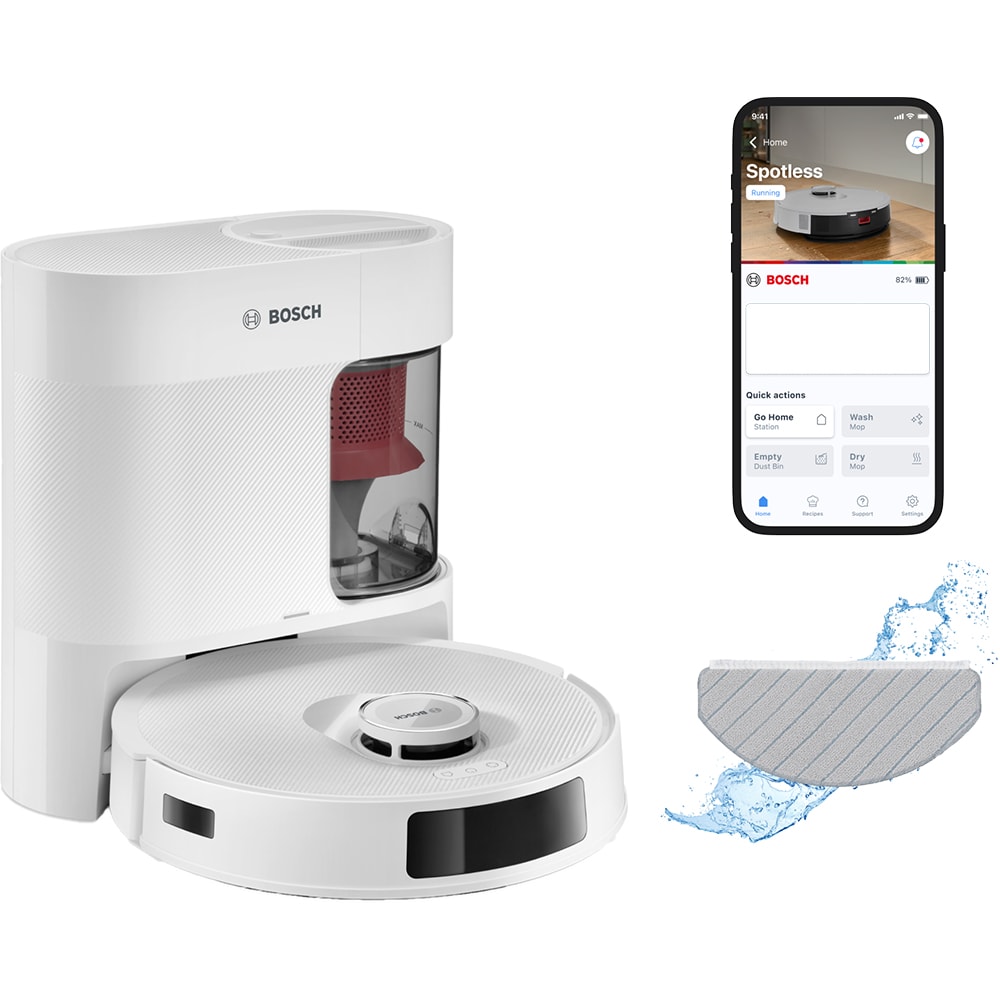 Aspirator robot BOSCH Spotless Advanced+ BCRD2W, 0.4l, 14.4V, autonomie max 160 min, Wi-Fi, functie mop, alb