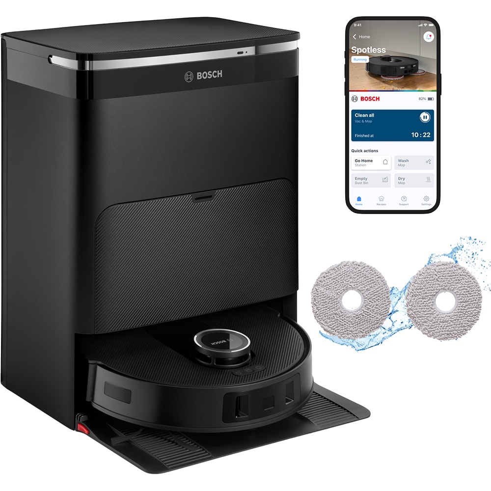Aspirator robot BOSCH Spotless Max BCRDW3BAB, 0.27l, 14.V, autonomie max 160 min, Wi-Fi, functie mop rotativ, negru