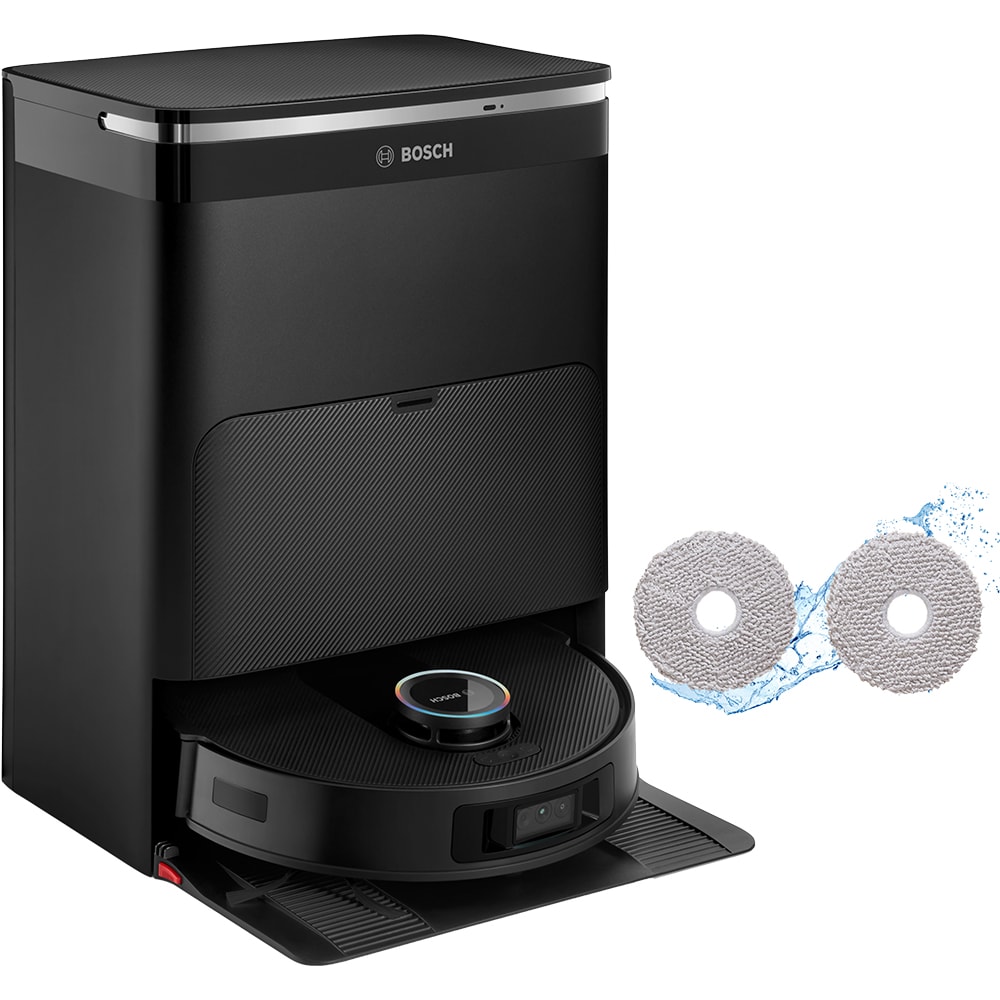 Aspirator robot BOSCH Spotless Max Cam BCRDW3BX, 0.27l, 14.4V, autonomie max 160 min, Wi-Fi, functie mop rotativ, negru