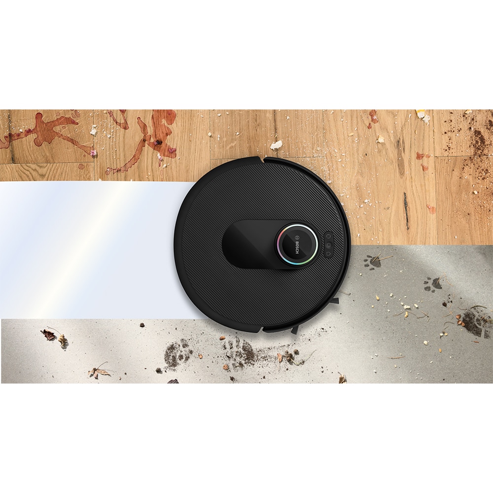 Aspirator robot BOSCH Spotless Max Cam BCRDW3BX, 0.27l, 14.4V, autonomie max 160 min, Wi-Fi, functie mop rotativ, negru