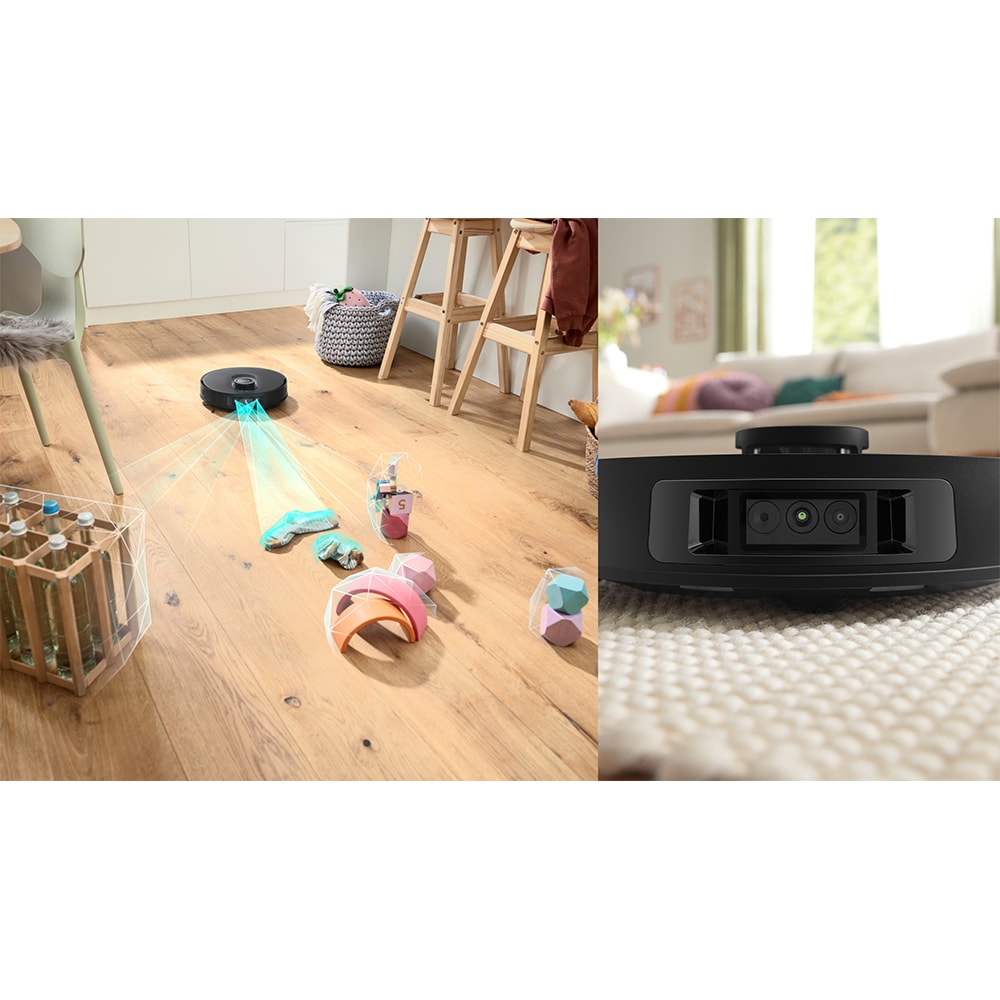 Aspirator robot BOSCH Spotless Max Cam BCRDW3BX, 0.27l, 14.4V, autonomie max 160 min, Wi-Fi, functie mop rotativ, negru