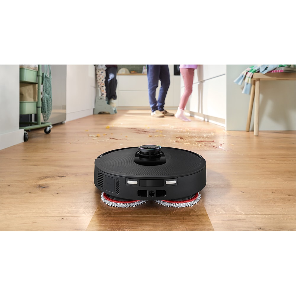 Aspirator robot BOSCH Spotless Max Cam BCRDW3BX, 0.27l, 14.4V, autonomie max 160 min, Wi-Fi, functie mop rotativ, negru