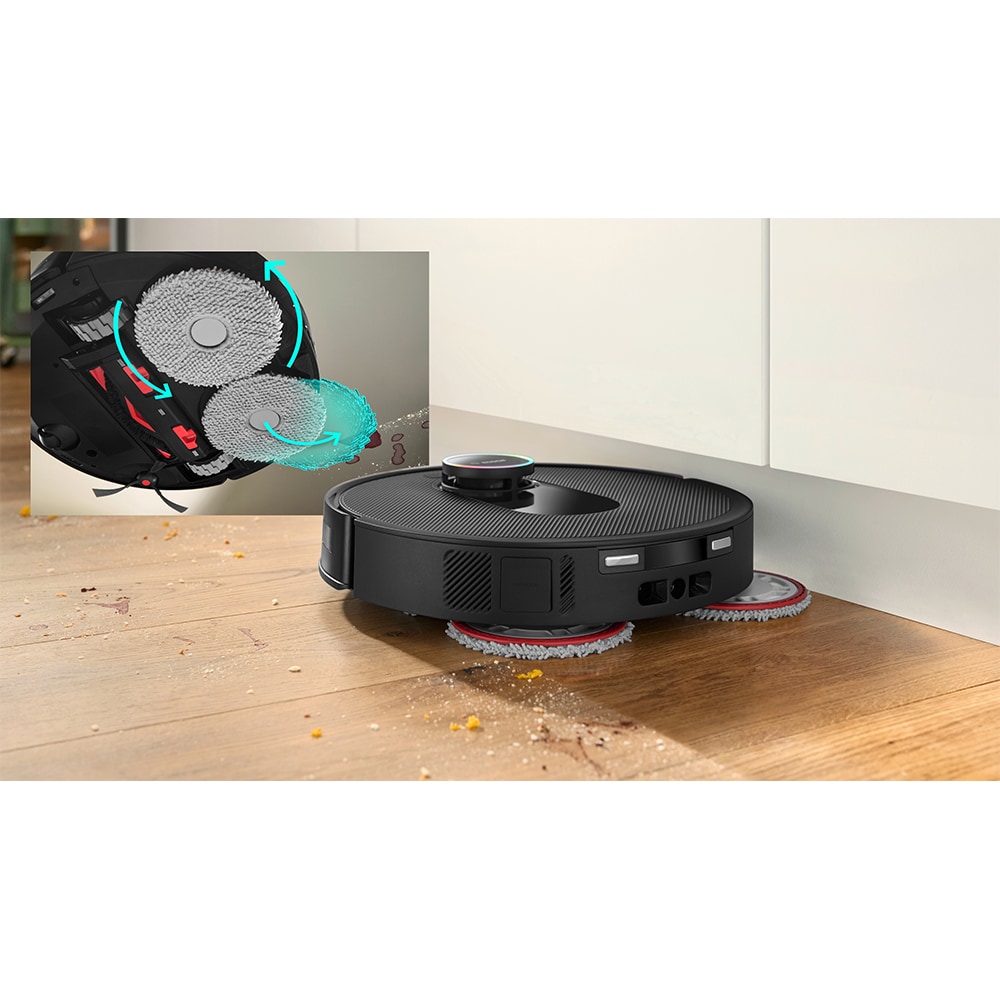 Aspirator robot BOSCH Spotless Max Cam BCRDW3BX, 0.27l, 14.4V, autonomie max 160 min, Wi-Fi, functie mop rotativ, negru