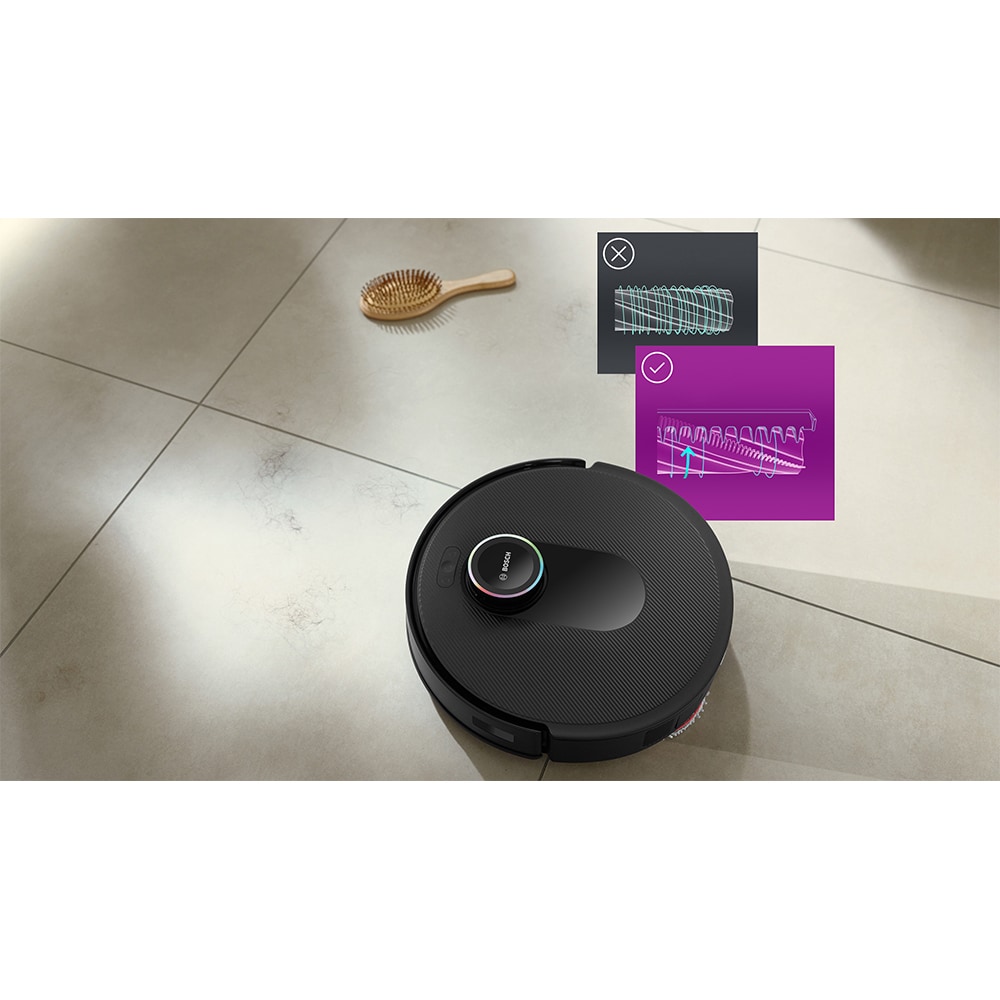 Aspirator robot BOSCH Spotless Max Cam BCRDW3BX, 0.27l, 14.4V, autonomie max 160 min, Wi-Fi, functie mop rotativ, negru