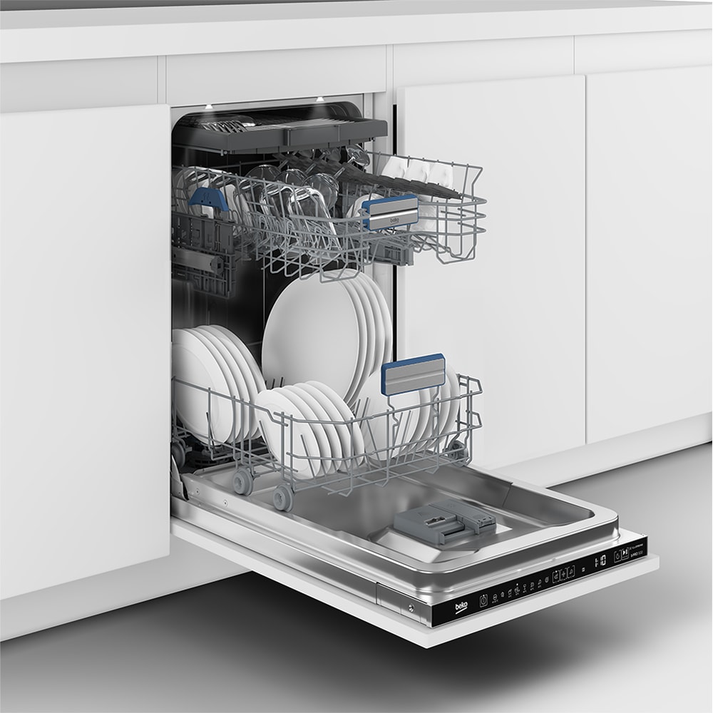 Masina de spalat vase incorporabila BEKO BDIS38050Q, 10 seturi, 8 programe, 45 cm, Clasa B, panou comanda negru