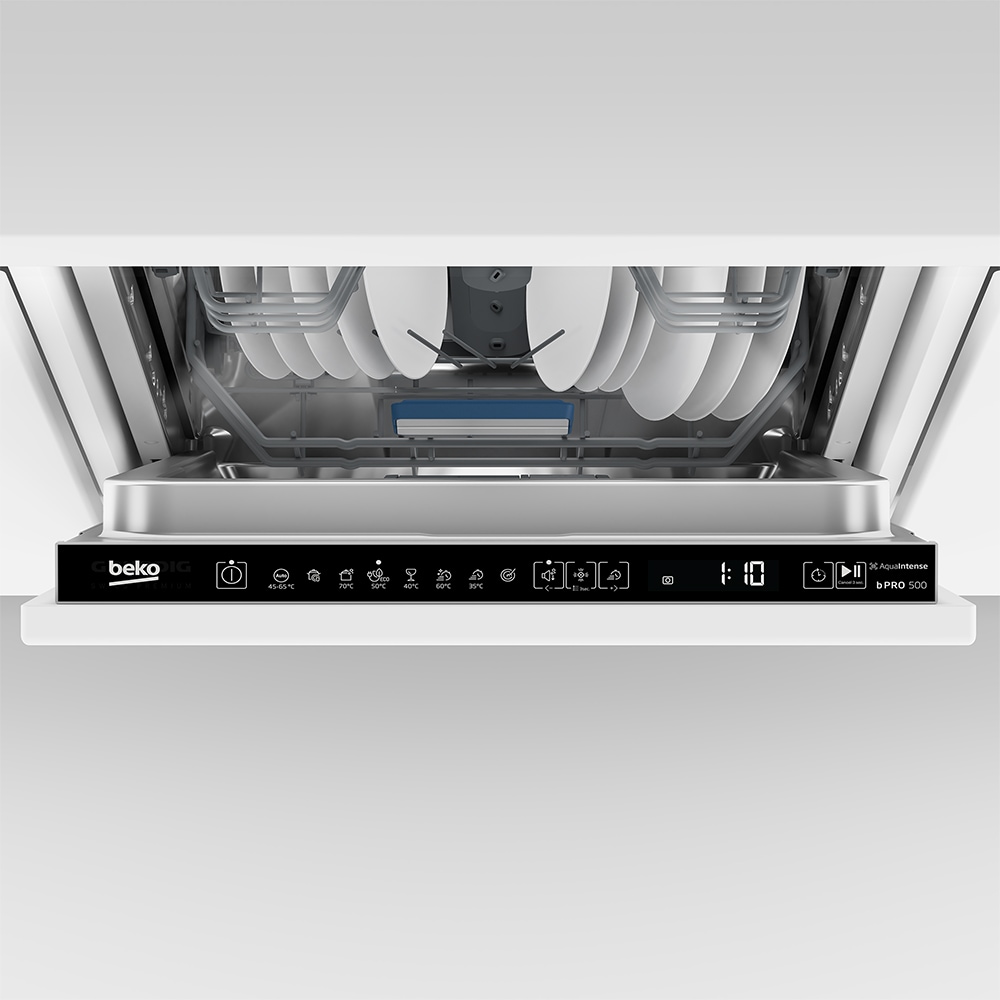 Masina de spalat vase incorporabila BEKO BDIS38050Q, 10 seturi, 8 programe, 45 cm, Clasa B, panou comanda negru