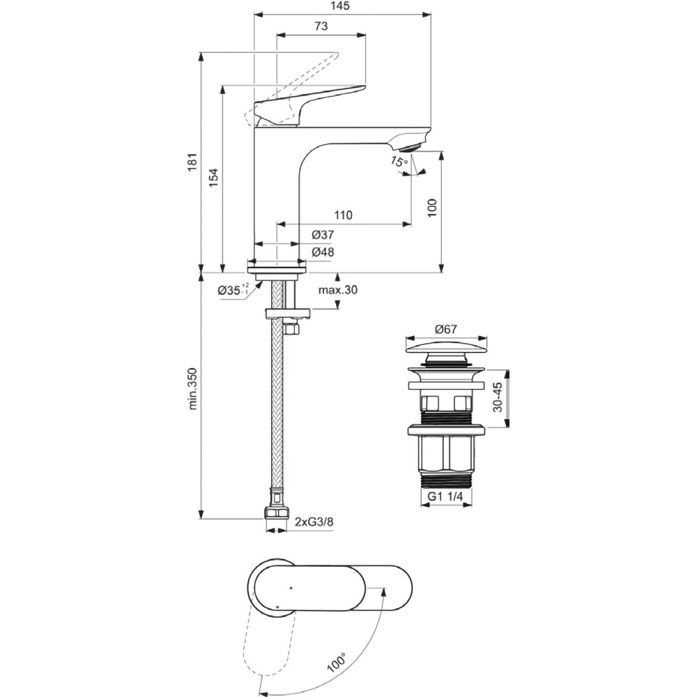 Baterie lavoar IDEAL STANDARD Ceralife O BE009AA, alama sanitara, crom