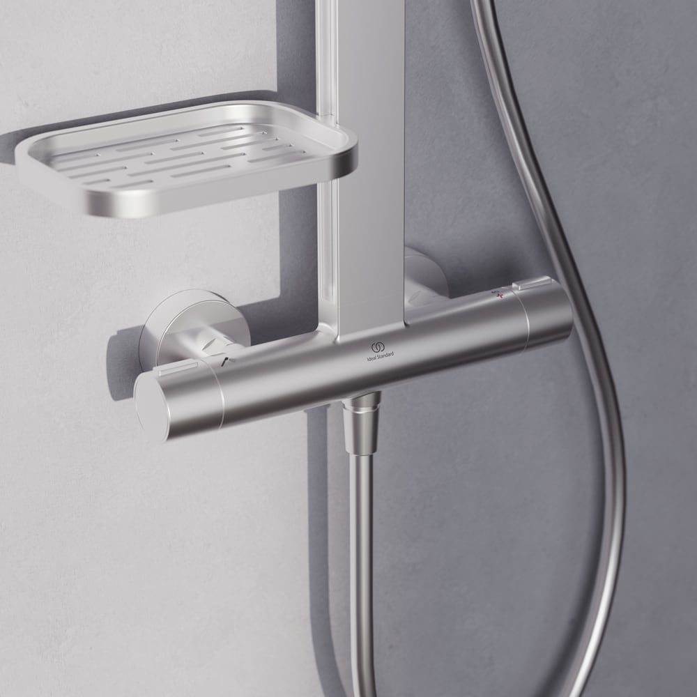 Sistem dus IDEAL STANDARD Ceratherm ALU+ BE210SI 26, termostat, 2 functii, argintiu