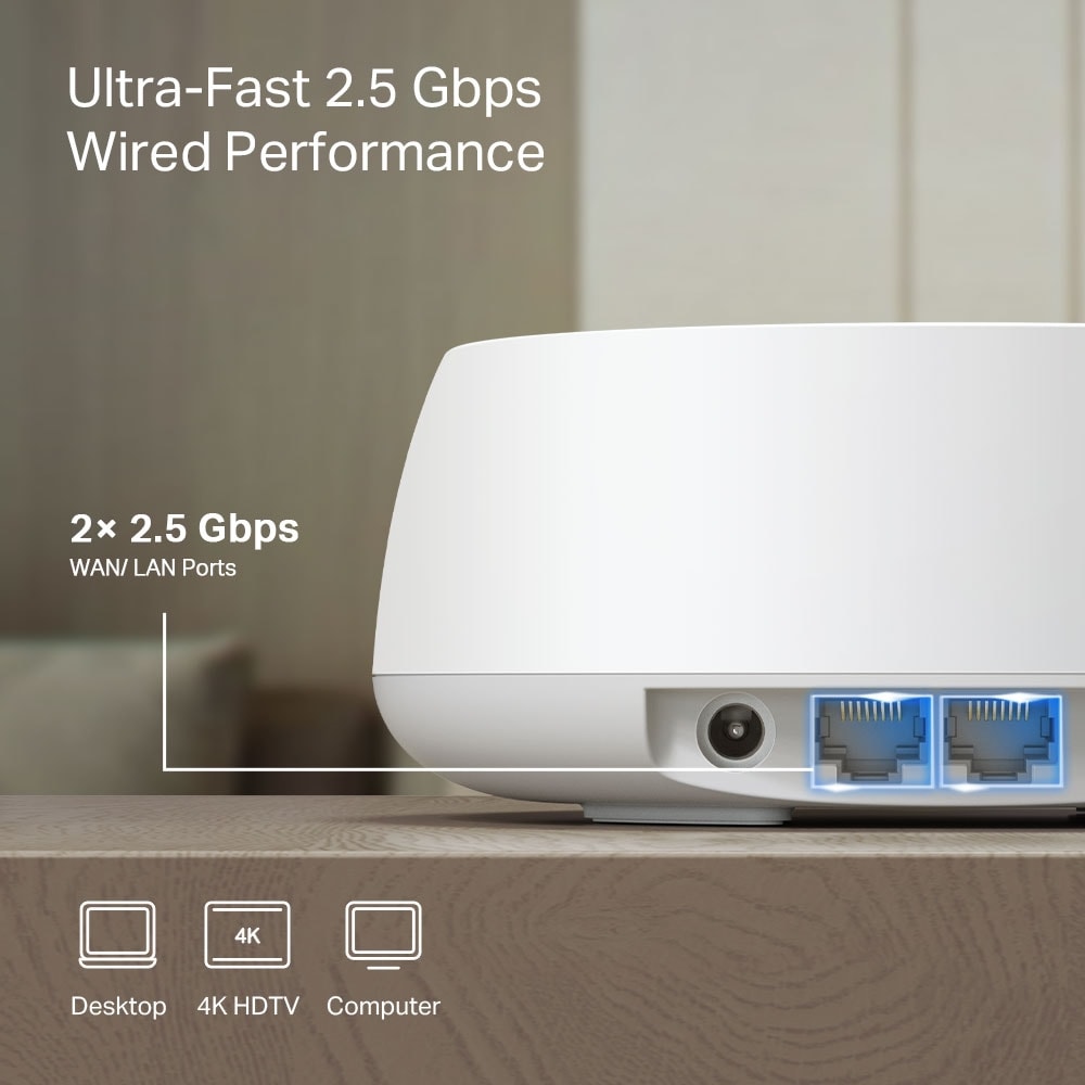 Sistem Wireless Mesh Gigabit TP-LINK Deco BE25 BE3600, Wi-Fi 7, Dual Band 688 + 2882 Mbps, 2 buc, alb