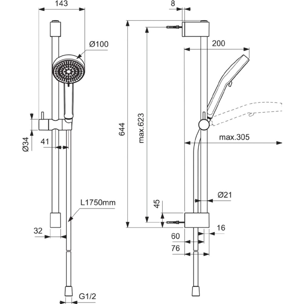 Set dus IDEAL STANDARD IdealRain BE413XG 2 10, 2 functii, negru mat