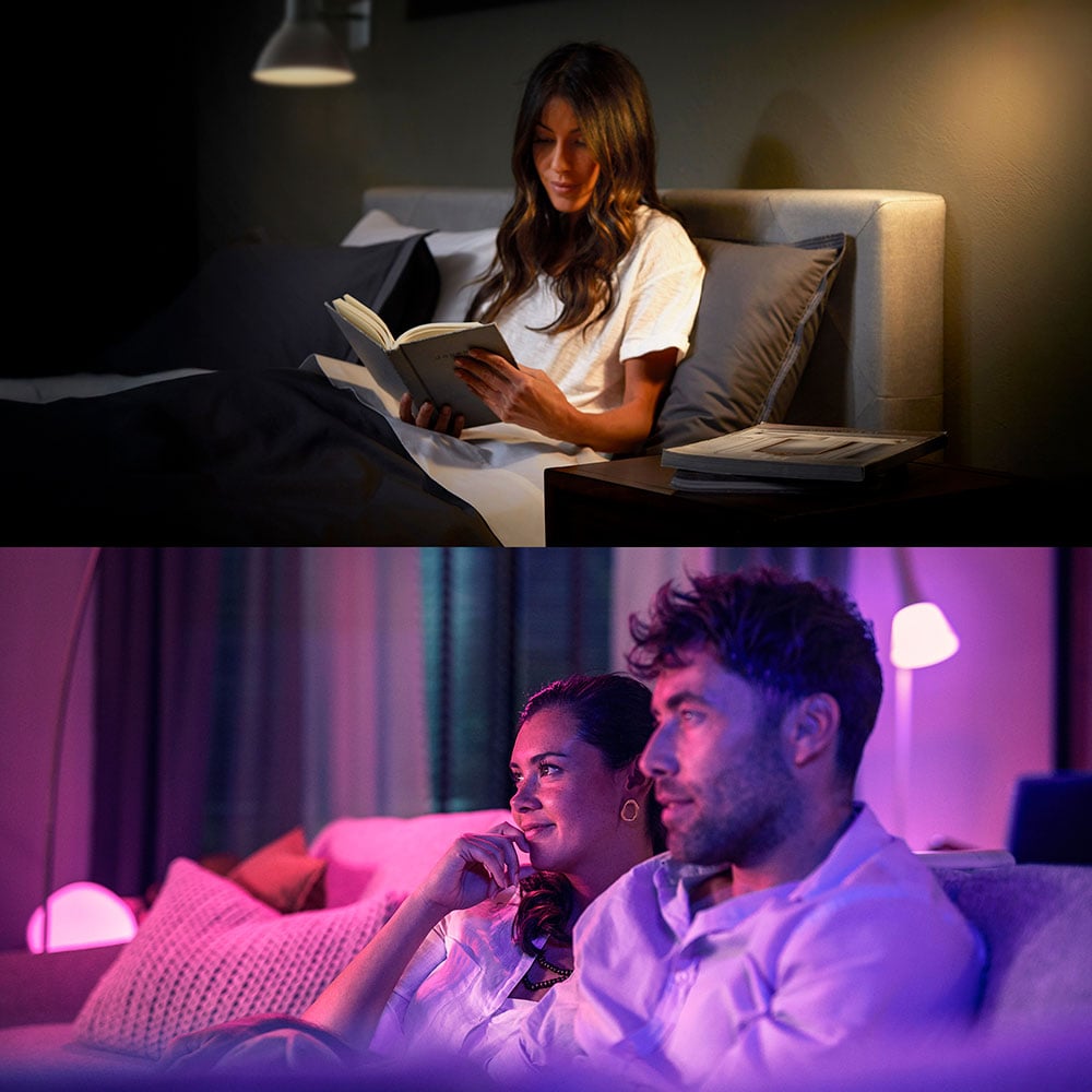 Kit 3 becuri LED Smart PHILIPS Hue Essential, E27, 8W, 806lm, Wi-Fi, lumina variabila + Consola