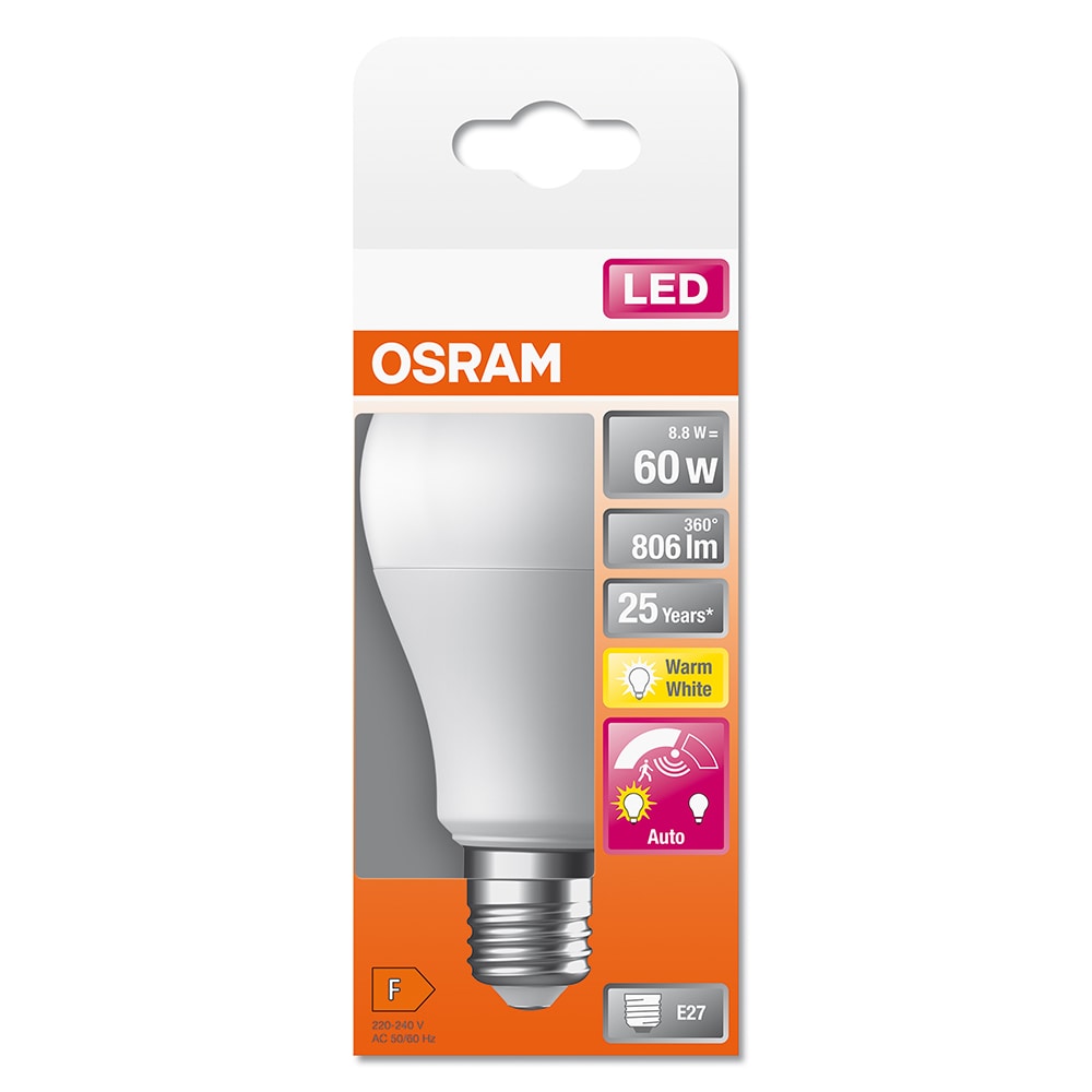 Bec LED OSRAM cu senzor miscare, E27, 9W, 806lm, lumina calda