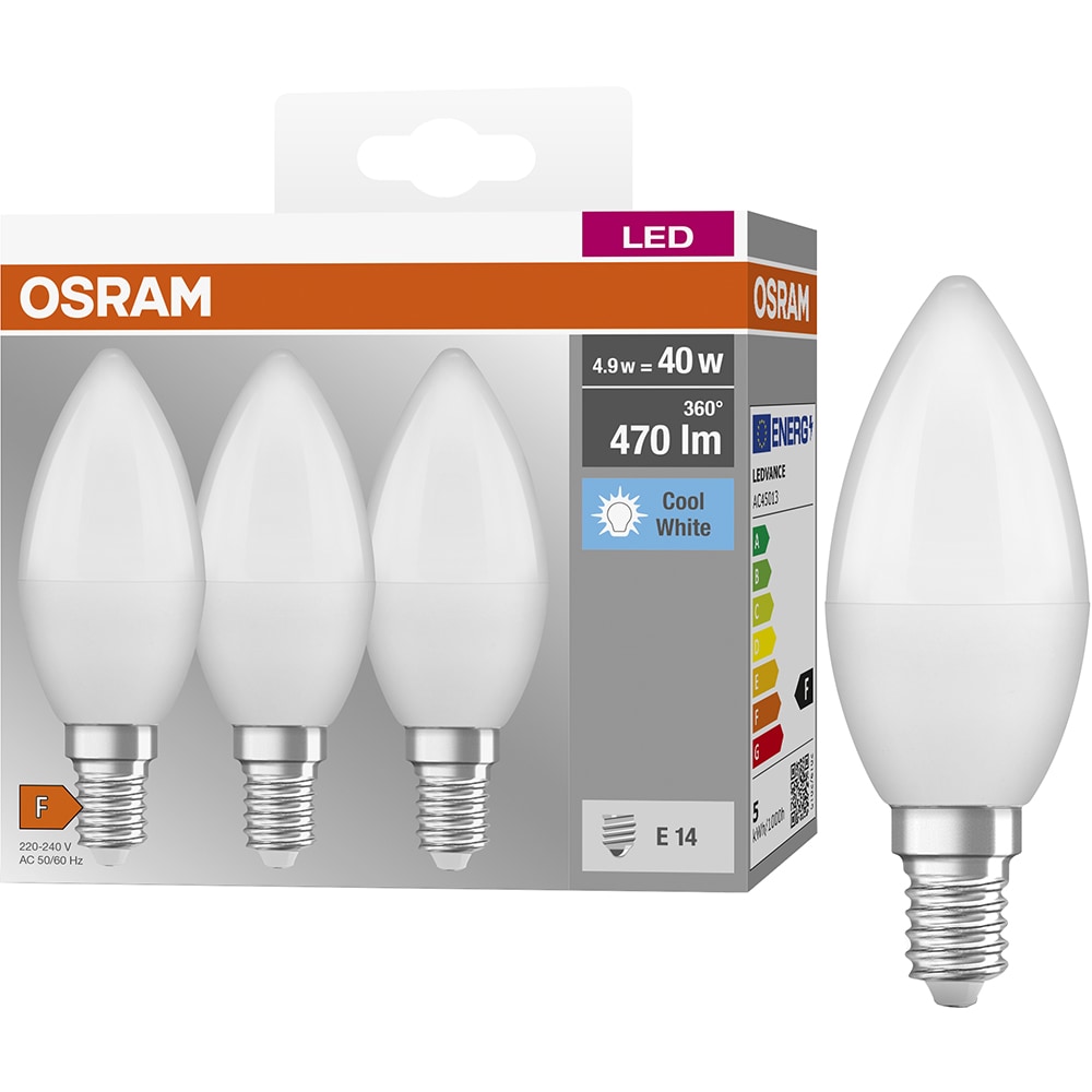 Set 3 becuri LED OSRAM, E14, 4.9W, 470lm, lumina neutra