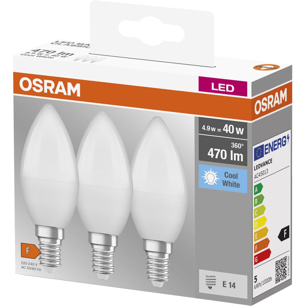 Set 3 becuri LED OSRAM, E14, 4.9W, 470lm, lumina neutra