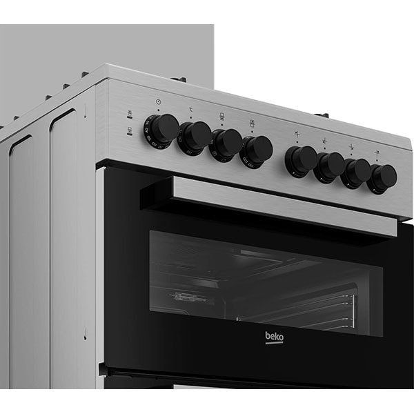 Aragaz BEKO FDM62130DXMS, 4 arzatoare, 2 cuptoare, Gaz + Electric, L 60 cm, Grill, inox