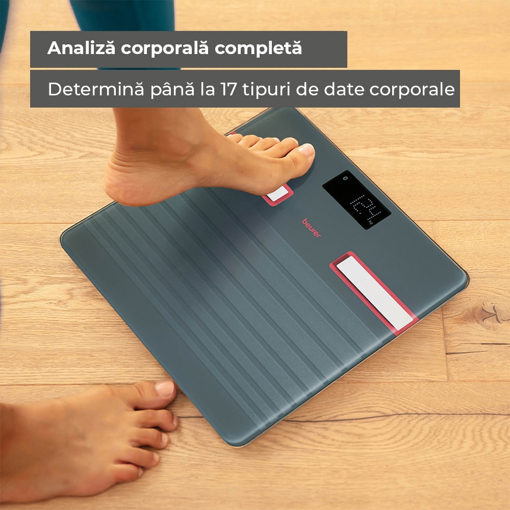 Cantar corporal BEURER BF451, 180Kg, electronic, sticla, negru