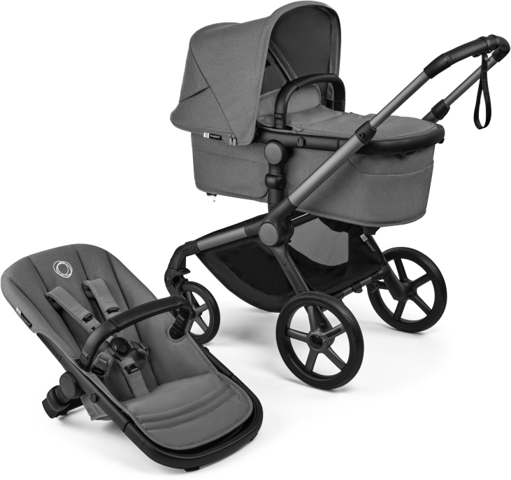 Carucior 2in1 BUGABOO Fox 5 Renew BG100051133, 5 puncte, 0 luni+, gri-negru