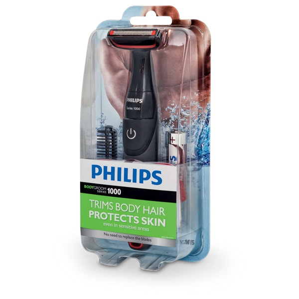 Aparat de tuns parul corporal PHILIPS BodyGroom series 1000 BG105/10, baterie, negru-rosu