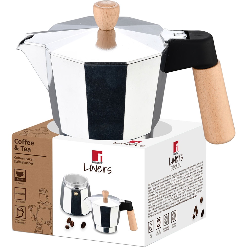 Espressor aragaz BERGNER Coffee & Tea Lovers BG-38197-MM-6, 6 cesti, aluminiu, argintiu