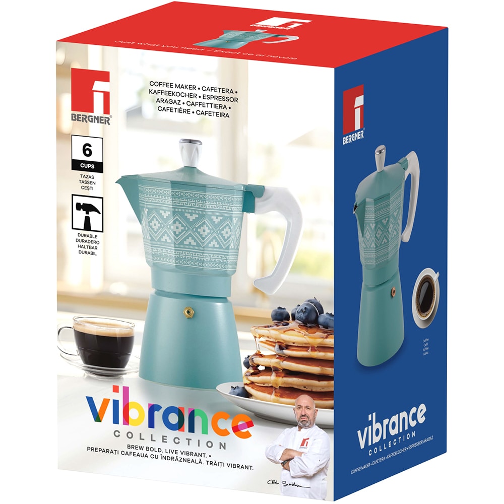 Espressor aragaz BERGNER Vibrance BG-38227-MT-RO, 6 cesti, aluminiu, turcoaz