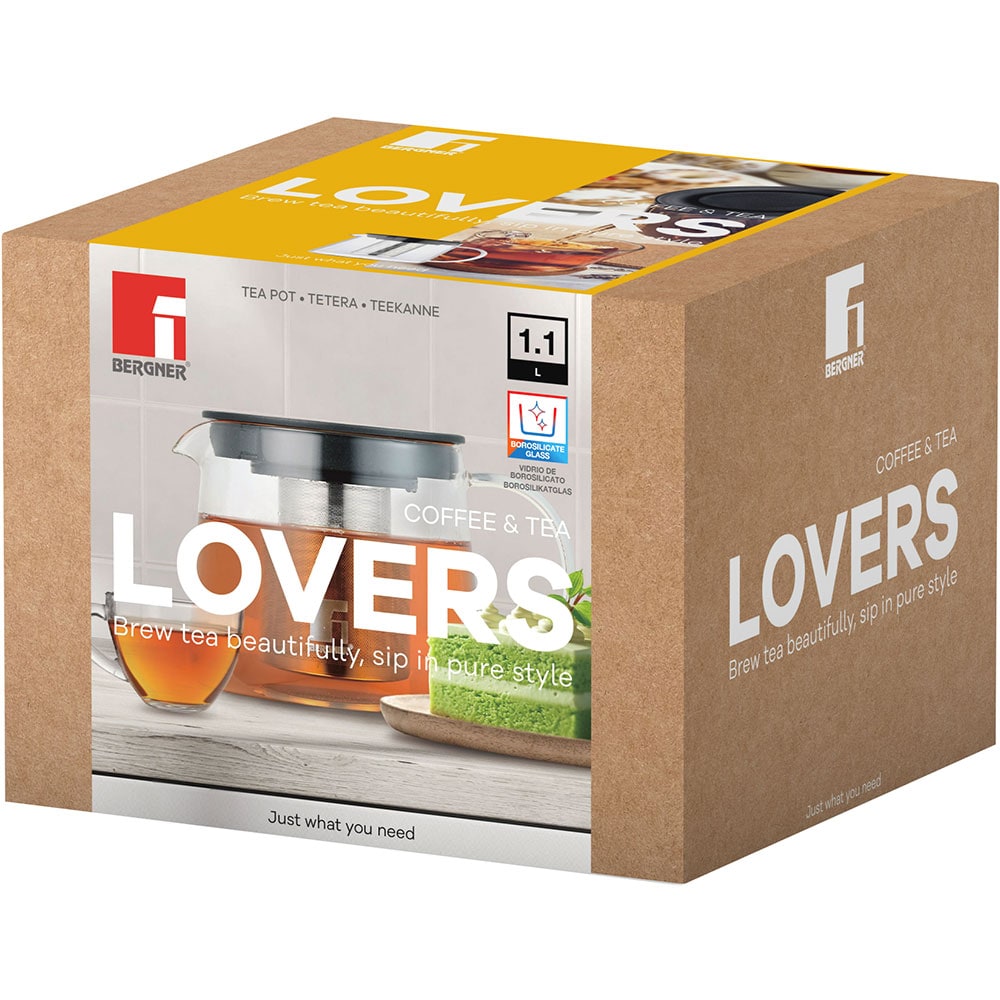 Ceainic cu infuzor BERGNER Coffee&Tea BG-38352-MM, 1.1l, sticla, transparent