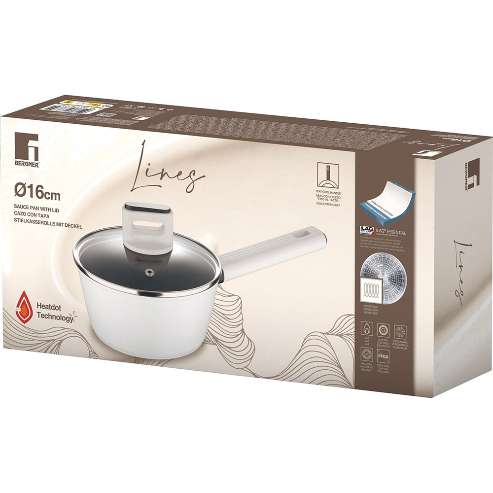 Cratita BERGNER  Lines BG-56089-GY, 16cm, 1.2l, aluminiu, alb