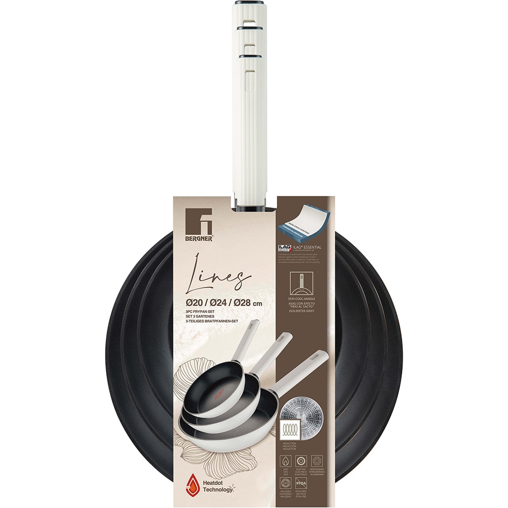 Set tigai BERGNER  Lines BG-56096-GY, 3 piese, 20-28cm, aluminiu, alb