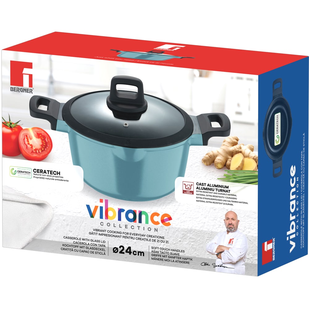 Cratita cu capac BERGNER Vibrance BG-57266-BLL-RO, 5l, 24cm, aluminiu, turcoaz