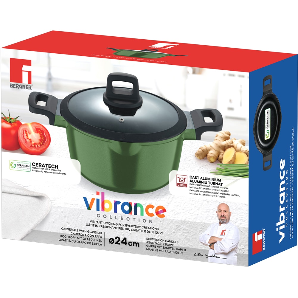 Cratita BERGNER Vibrance BG-57266-GR-RO, 5l, 24cm, aluminiu, verde