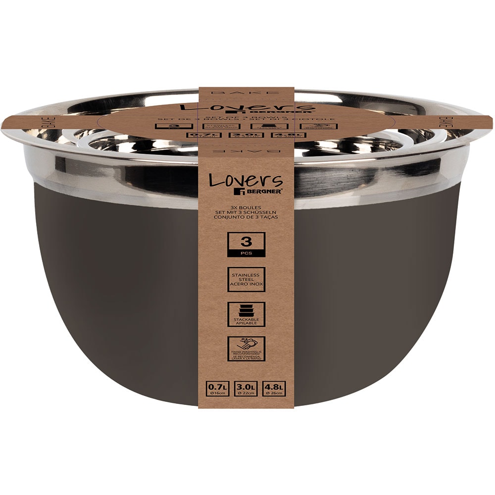 Set boluri BERGNER Bakeware Lovers BGEU-5494, 3 piese, inox, maro