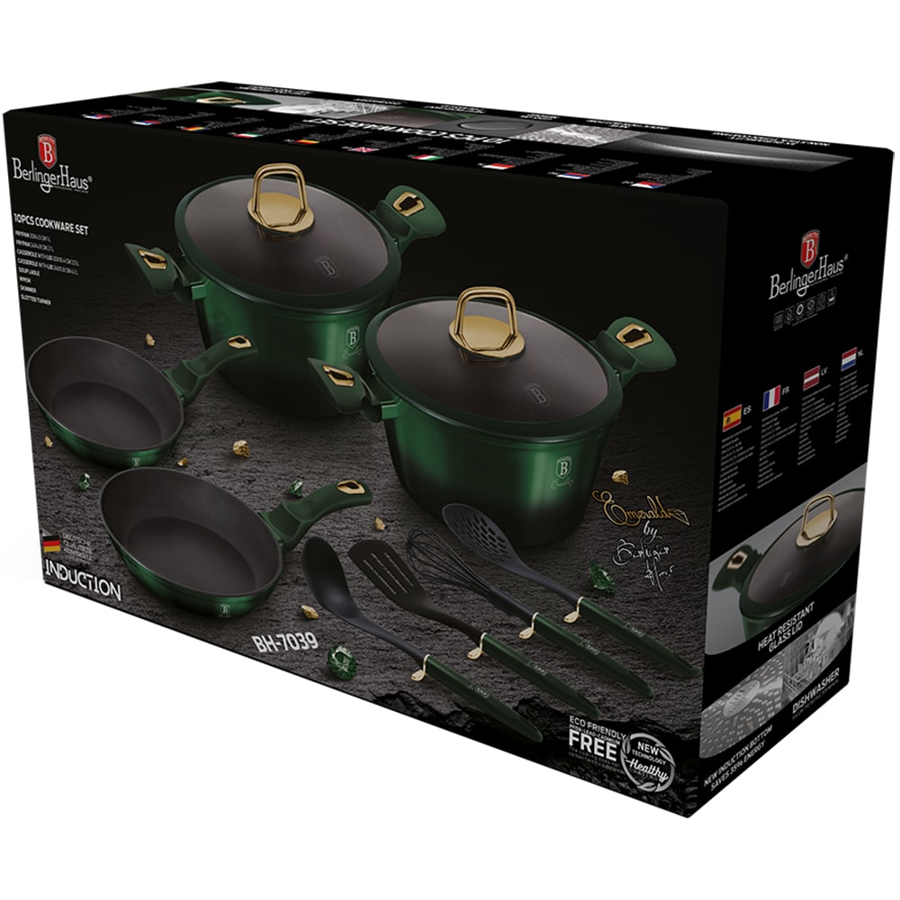 Set vase BERLINGER HAUS Emerald BH/7039, 10 piese, 20-24cm, 2.5-40.1l, aluminiu, verde