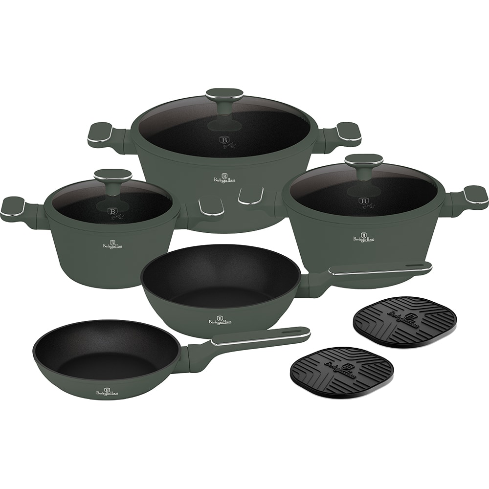 Set vase BERLINGER HAUS Matte Green BH/8207N, 10 piese, 20-28cm, 1-6.1l, aluminiu, verde