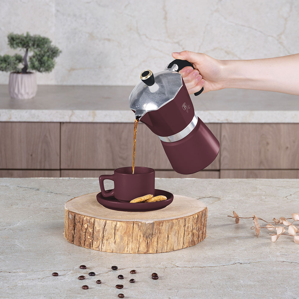 Espressor aragaz BERLINGER HAUS BH/8566N, 6 cesti, aluminiu, visiniu