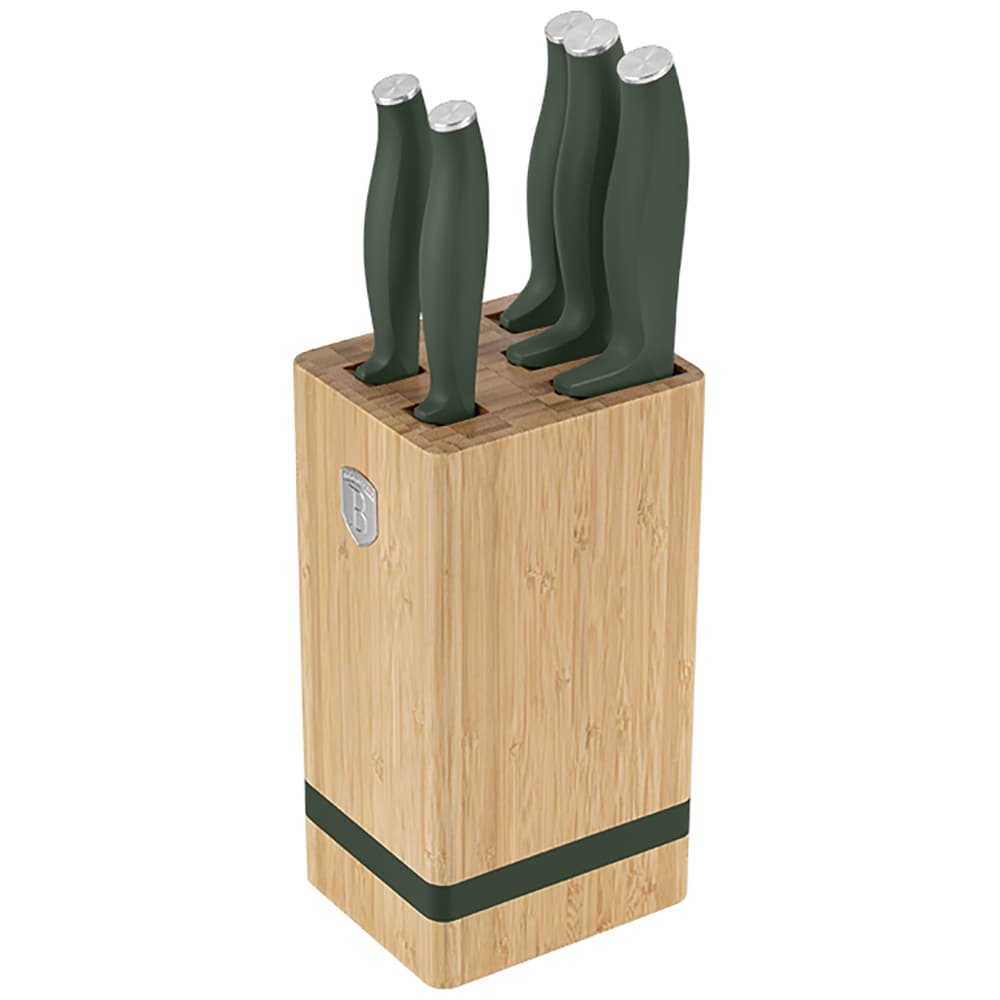 Set cutite BERLINGER HAUS BH/2751 + suport bambus, 5 piese, otel, 9-20cm, verde