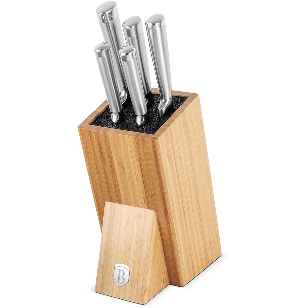 Set cutite BERLINGER HAUS BH/2805 + suport bambus, 5 piese, otel, 9-20cm, argintiu
