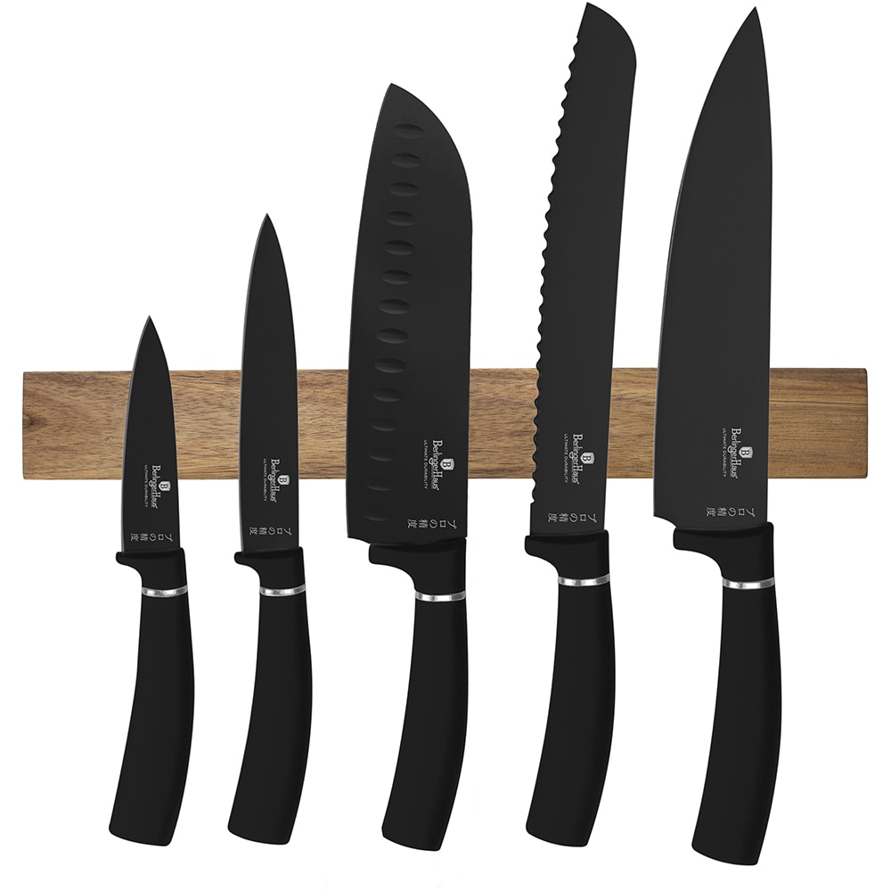 Set cutite BERLINGER BH/2885 + suport magnetic, 5 piese, otel, 9-20, negru