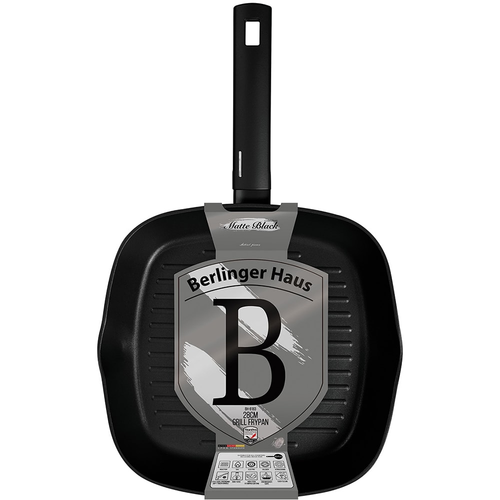 Tigaie grill BERLINGER HAUS BH8183 Matte Black Collection, 28cm, aluminiu, negru