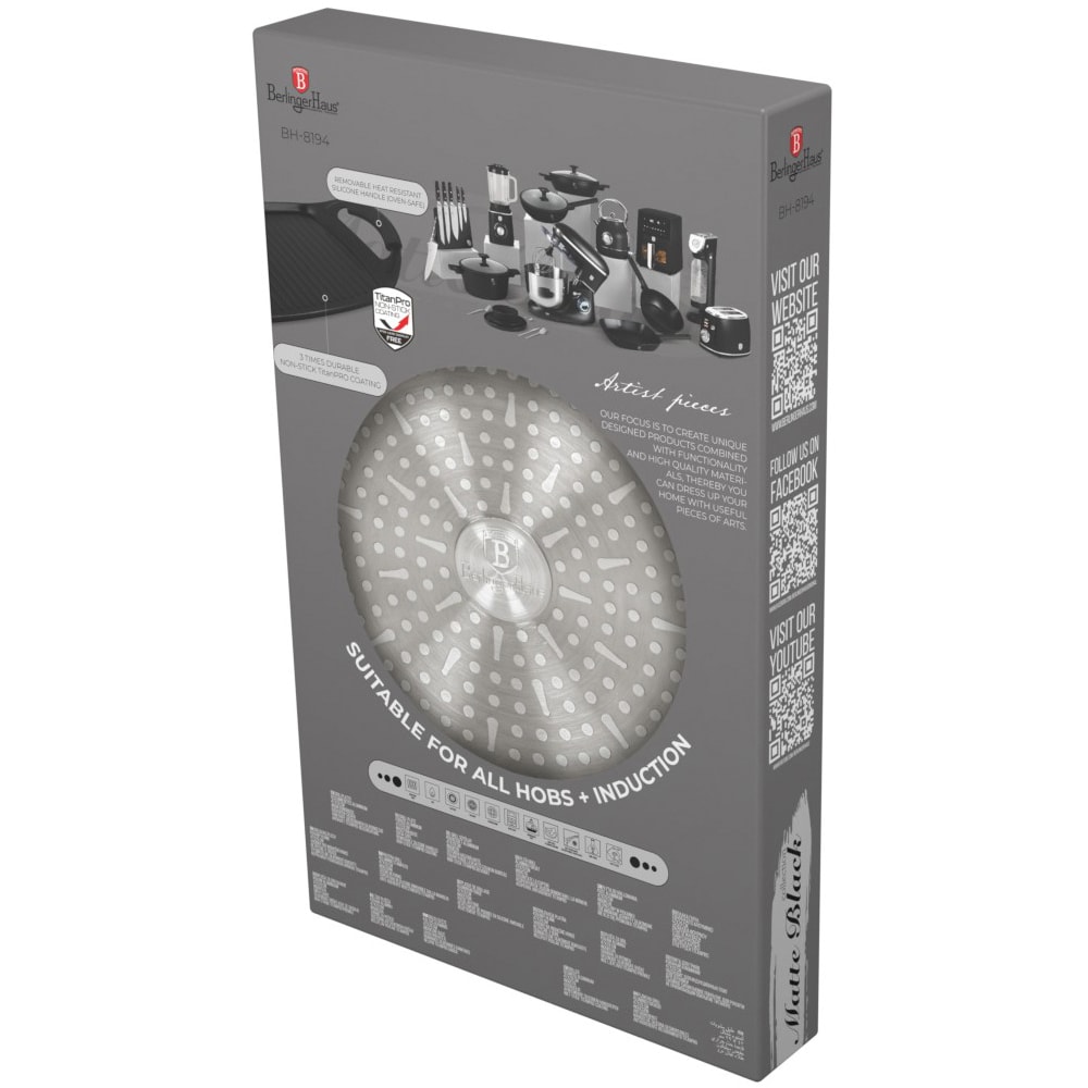 Tava grill BERLINGER HAUS BH 8194, 47x29cm, aluminiu, negru mat