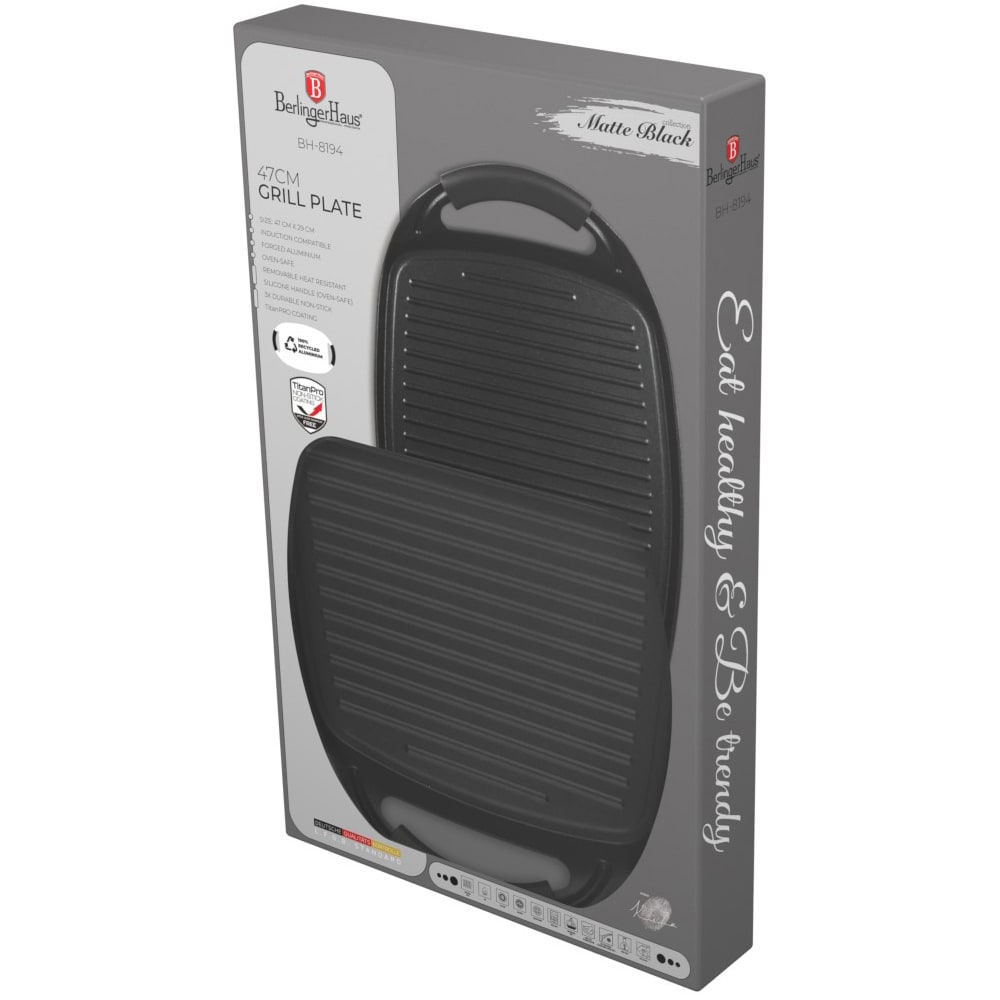 Tava grill BERLINGER HAUS BH 8194, 47x29cm, aluminiu, negru mat