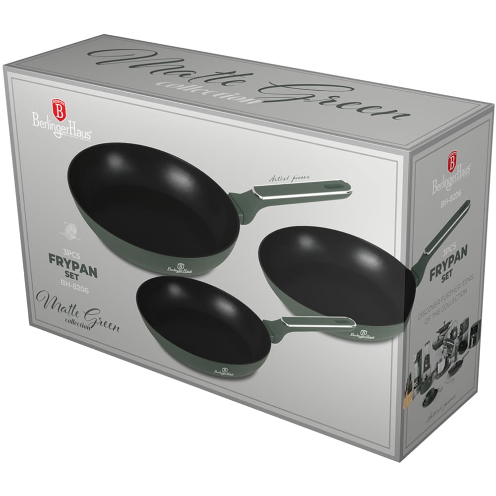 Set tigai BERLINGER HAUS BH 8206, 3 piese, 1-2.4l, 20-28cm, aluminiu, verde mat