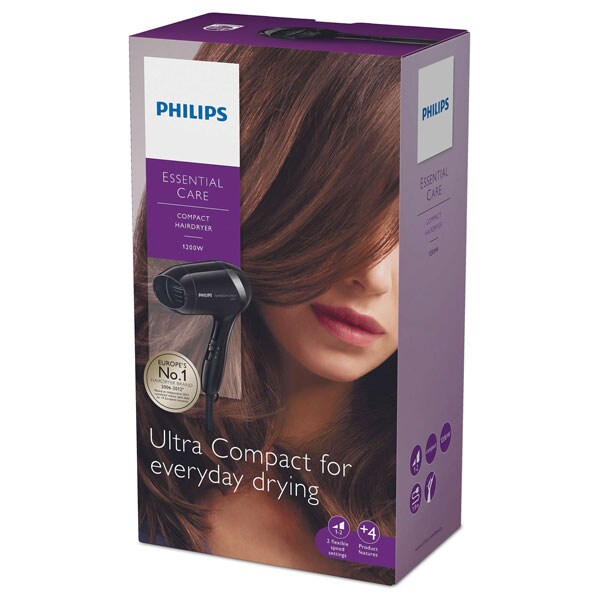 Uscator de par PHILIPS EssentialCare BHD001/00, 1200W, 2 viteze, 2 trepte temperatura, negru