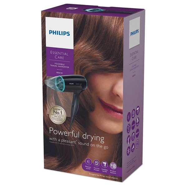 Uscator de par PHILIPS BHD007/00, 1800W, 3 viteze, 3 trepte temperatura, ThermoProtect, negru-albastru